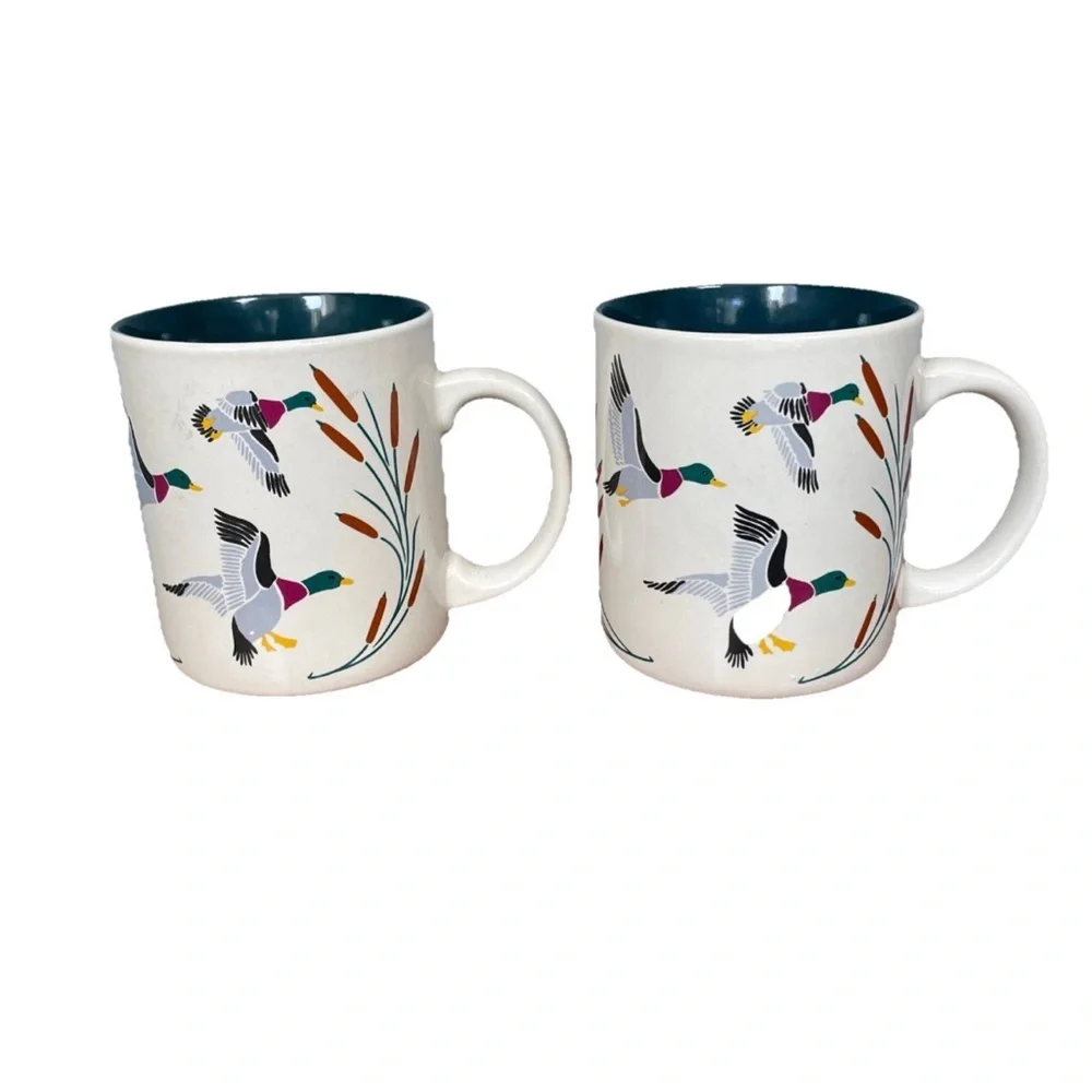 Vintage KIC Mallard Duck Ceramic Coffee Mug hunting Cabin Set Of 2 New With Tags
